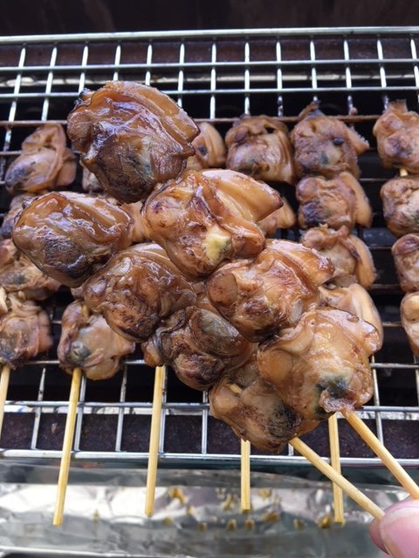串刺し焼き貝、かき氷